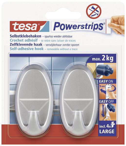 tesa POWERSTRIPS® Klebehaken Large Oval Chrom (matt) Inhalt: 2 St.