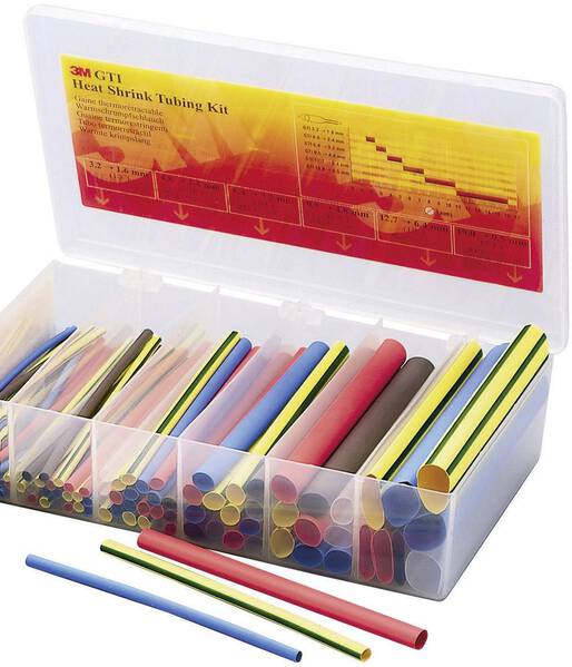 3M GTI-BOX1.6-19MC Schrumpfschlauchsortiment Rot, Blau, Braun, Transparent, Grün, Gelb Schrumpfrate:2:1 104 Teile