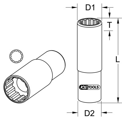 KSTOOLS® - 3/8" 12-kant-Stecknuss, lang, 1/4"