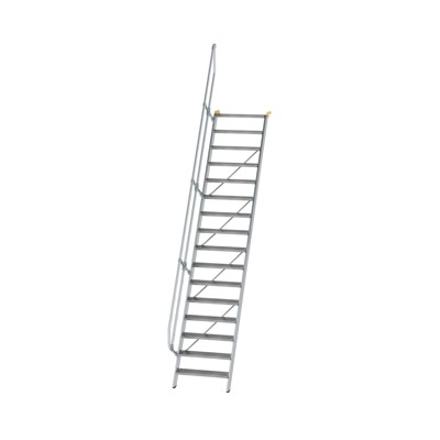 MUNK Günzburger Steigtechnik - Alutreppe 16 Stufen, 60°, Breite 800mm, einseitiger Handlauf, Stufentiefe 200mm