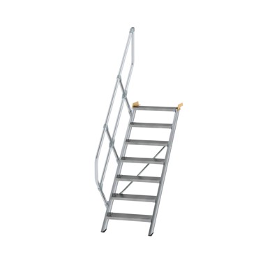 MUNK Günzburger Steigtechnik - Alutreppe 7 Stufen, 45°, Breite 600mm, einseitiger Handlauf, Stufentiefe 240mm