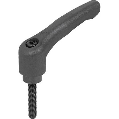 KIPP - KLEMMHEBEL GR.2 M06X40, HOCHLEISTUNGSTHERMOPLAST SCHWARZGRAU RAL7021, KOMP:STAHL BRÜNIERT