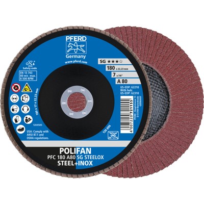 PFERD - POLIFAN Fächerscheibe PFC 180x22,23 mm konisch A80 SG STEELOX Stahl/Edelstahl