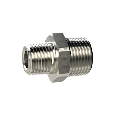 RIEGLER® - Doppelgewindenippel, konisch, R 2" A, R 2" A, SW 62, Messing vernickelt