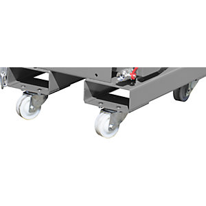 Lenk- und Bockrollensatz, 1 Lenkfeststeller, Bauhöhe 125 mm, Ø 100 mm.