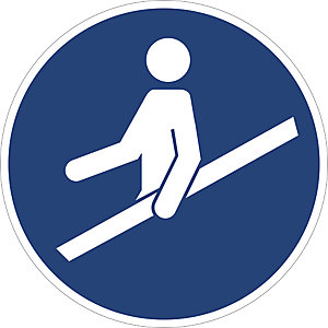 Gebotskennzeichen, Handlauf benutzen, VE 10 Stk, Kunststoff, Ø 200 mm.
