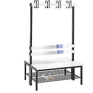Garderobenbank BASIC, doppelseitig, Kunststoffleisten, Länge 1000 mm, reinweiß, Schuhrost.