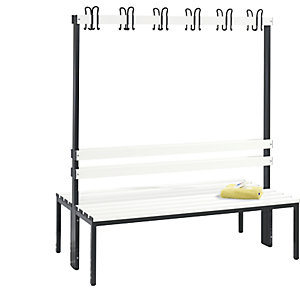 Garderobenbank BASIC, doppelseitig, Kunststoffleisten, Länge 1500 mm, reinweiß.