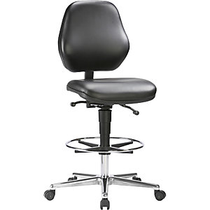 Hochstuhl, fahrbar, mit Gasfeder-Höhenverstellung von 660 - 920 mm, Kunstleder, schwarz.