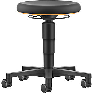Hocker Allround, mit Rollen, PU-Schaum, Farbring orange.