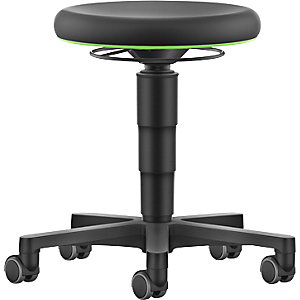 Hocker Allround, mit Rollen, PU-Schaum, Farbring grün.