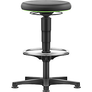 Hocker Allround, mit Gleitern, Fußring, PU-Schaum, Farbring grün.