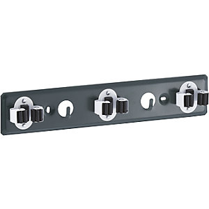 Gerätehalter für die Wand, mit 3 Handgriffen und 2 Haken, LxB 350 x 70 mm.